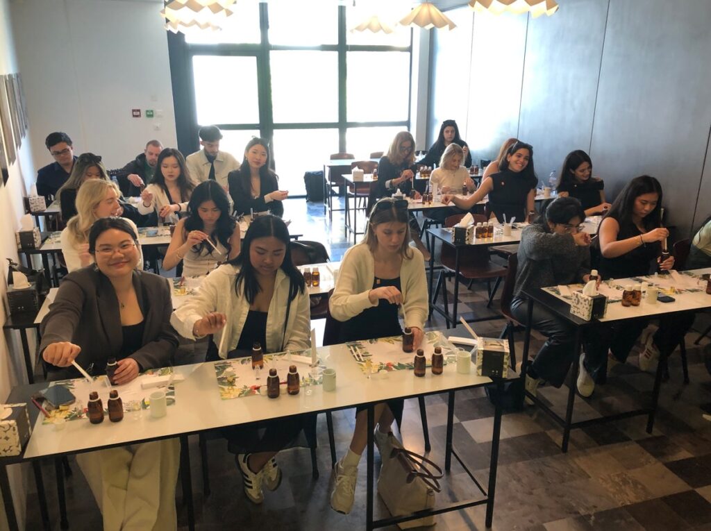 Students at perfume-making workshop in Cannes