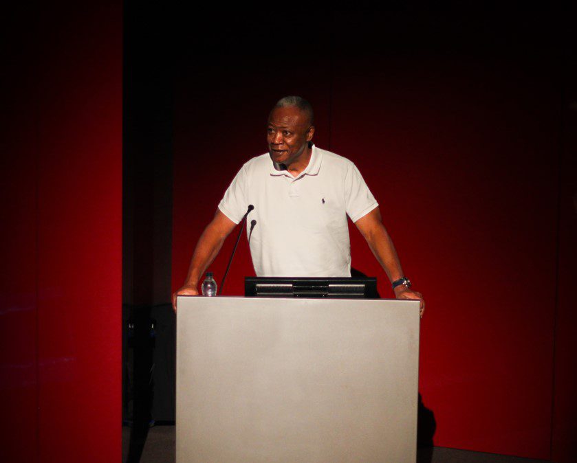 Rene Carayol speaking at the podium