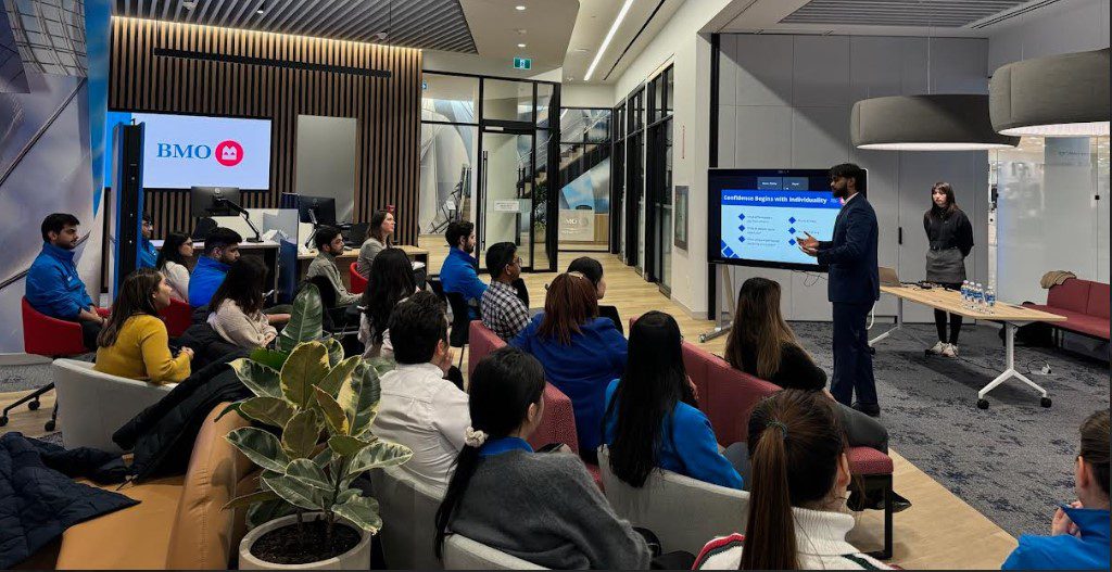 Zayed Pasha giving a presentation to BMO employees