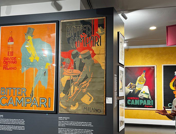 Walls of advertising posters for Campari