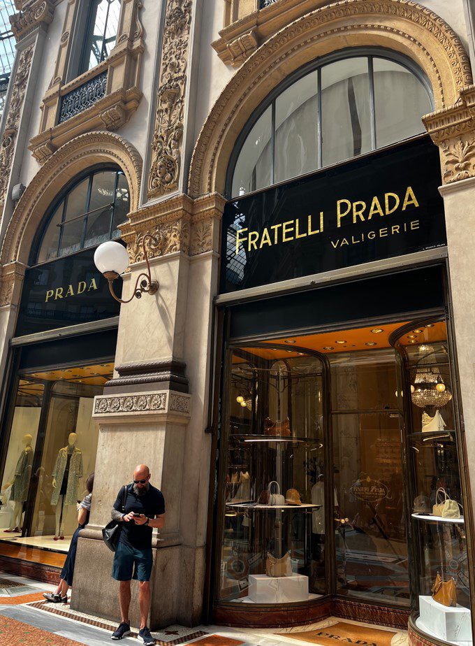 Outside Fratelli Prada store in Milan
