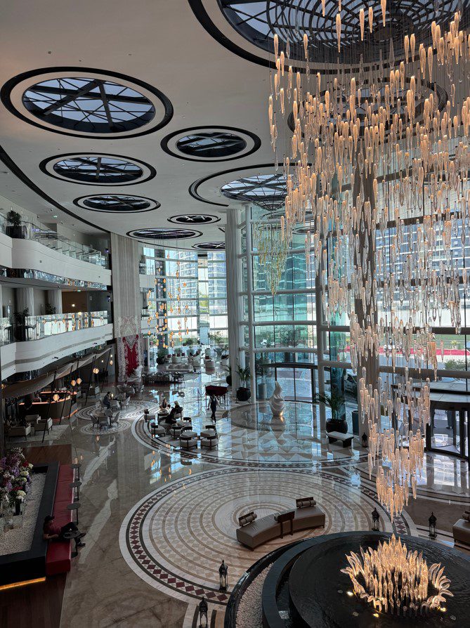 Inside lobby of Dubai's JW Marriott Marquis Hotel